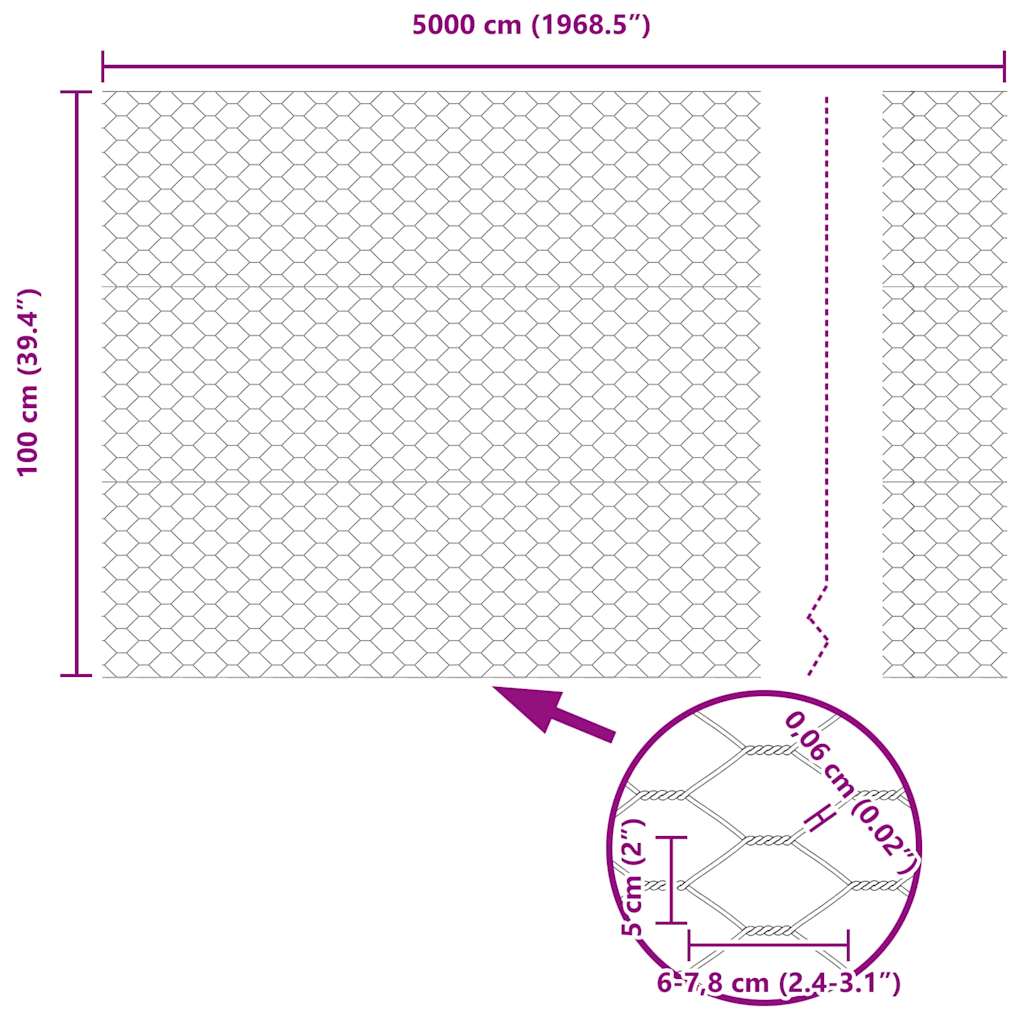 Hexagon Fence Silver 1 x 50 m Galvanised steel