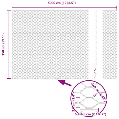 Hexagon Fence Silver 1.5 x 50 m Galvanised steel
