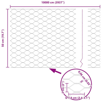 Hexagon Fence Silver 0.5 x 100 m Galvanised steel