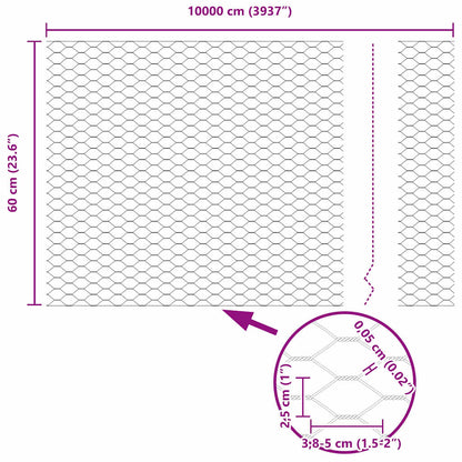 Hexagon Fence Silver 0.6 x 100 m Galvanised steel