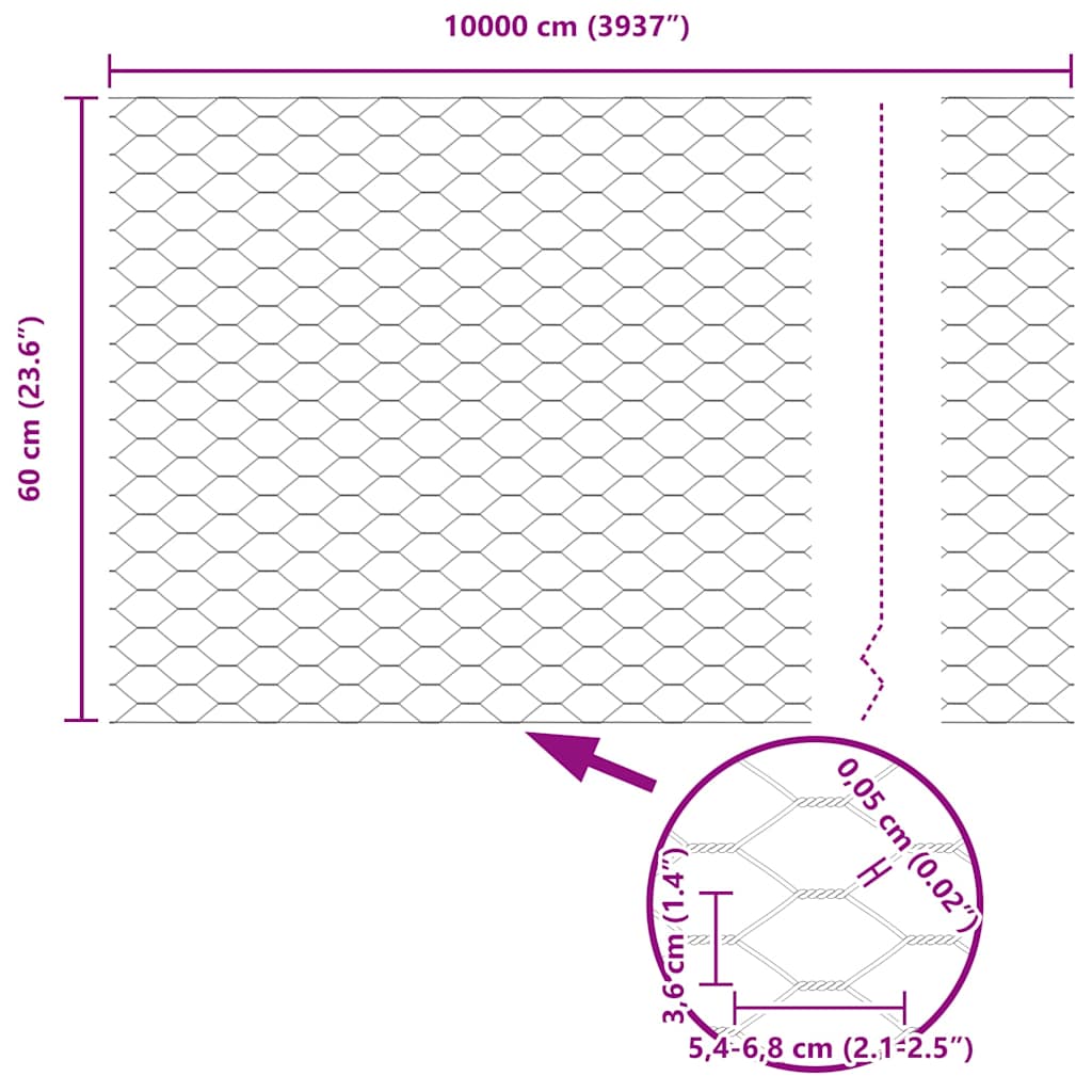 Hexagon Fence Silver 0.6 x 100 m Galvanised steel