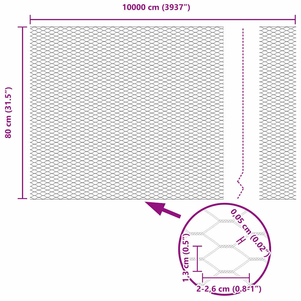 Hexagon Fence Silver 0.8 x 100 m Galvanised steel