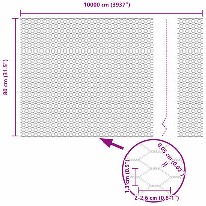 Hexagon Fence Silver 0.8 x 100 m Galvanised steel