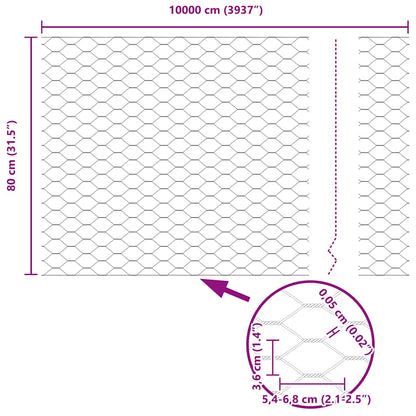 Hexagon Fence Silver 0.8 x 100 m Galvanised steel