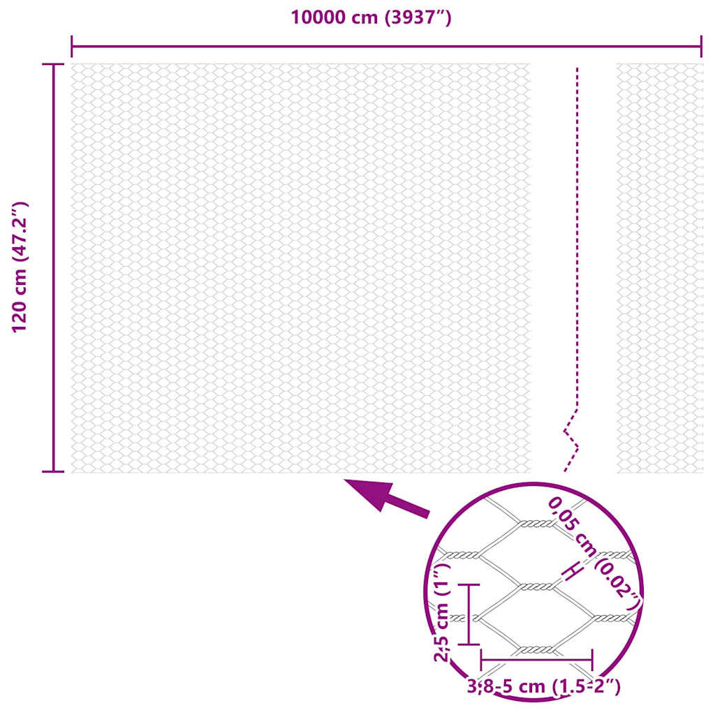 Hexagon Fence Silver 1.2 x 100 m Galvanised steel