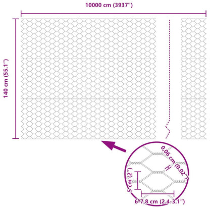 Hexagon Fence Silver 1.4 x 100 m Galvanised steel