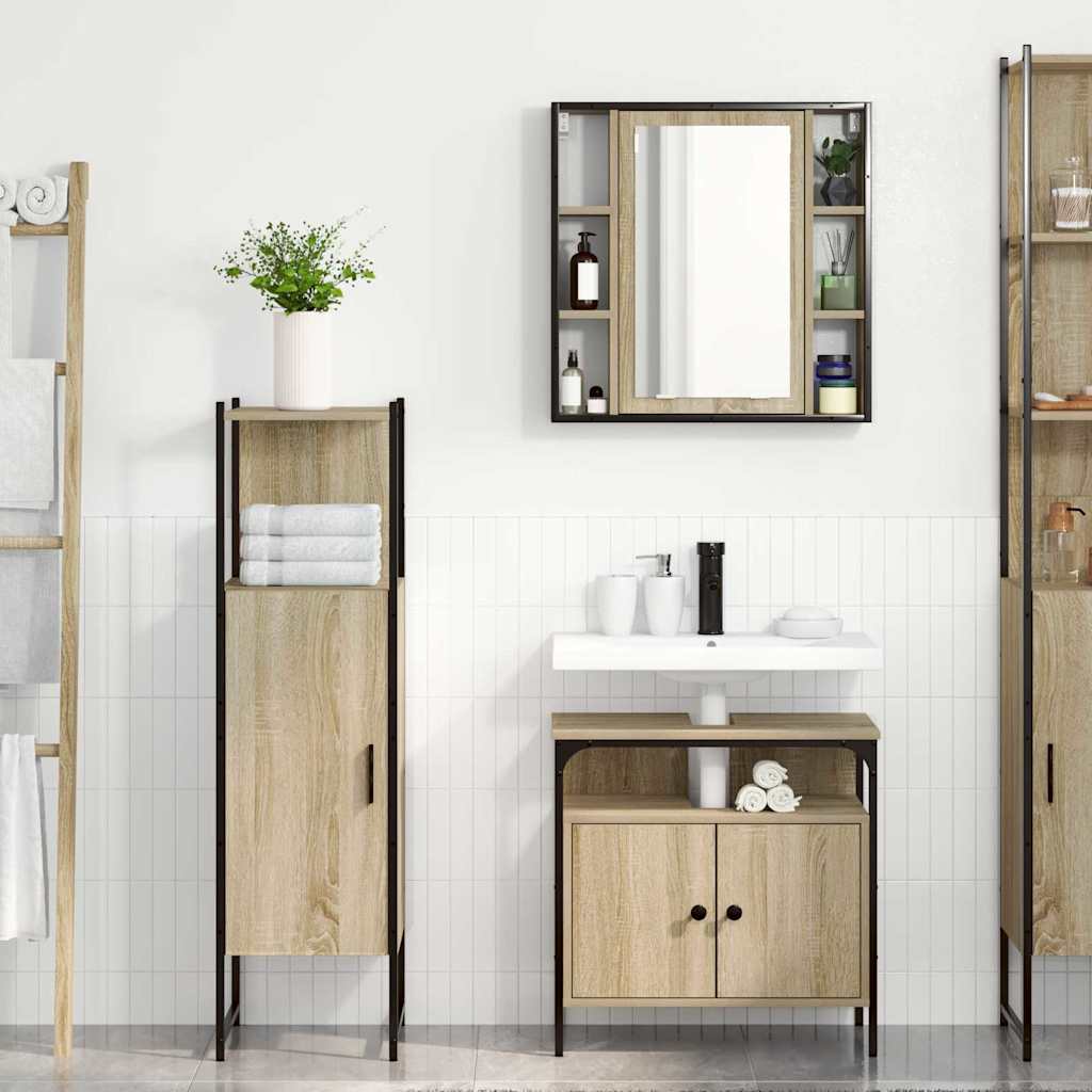 Bathroom Furniture Set with Door 3 pcs Brown 33 x 33 x 120.5 cm