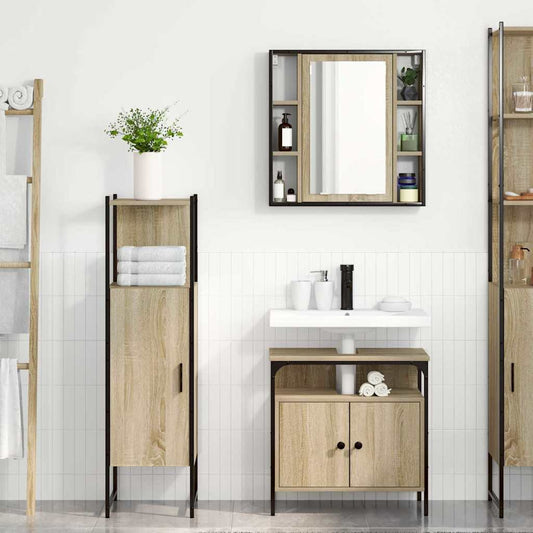 Bathroom Furniture Set with Door 3 pcs Brown 33 x 33 x 120.5 cm