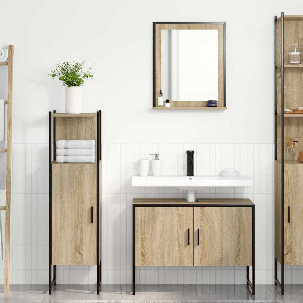 Bathroom Furniture Set with Door 3 pcs Brown 33 x 33 x 120.5 cm