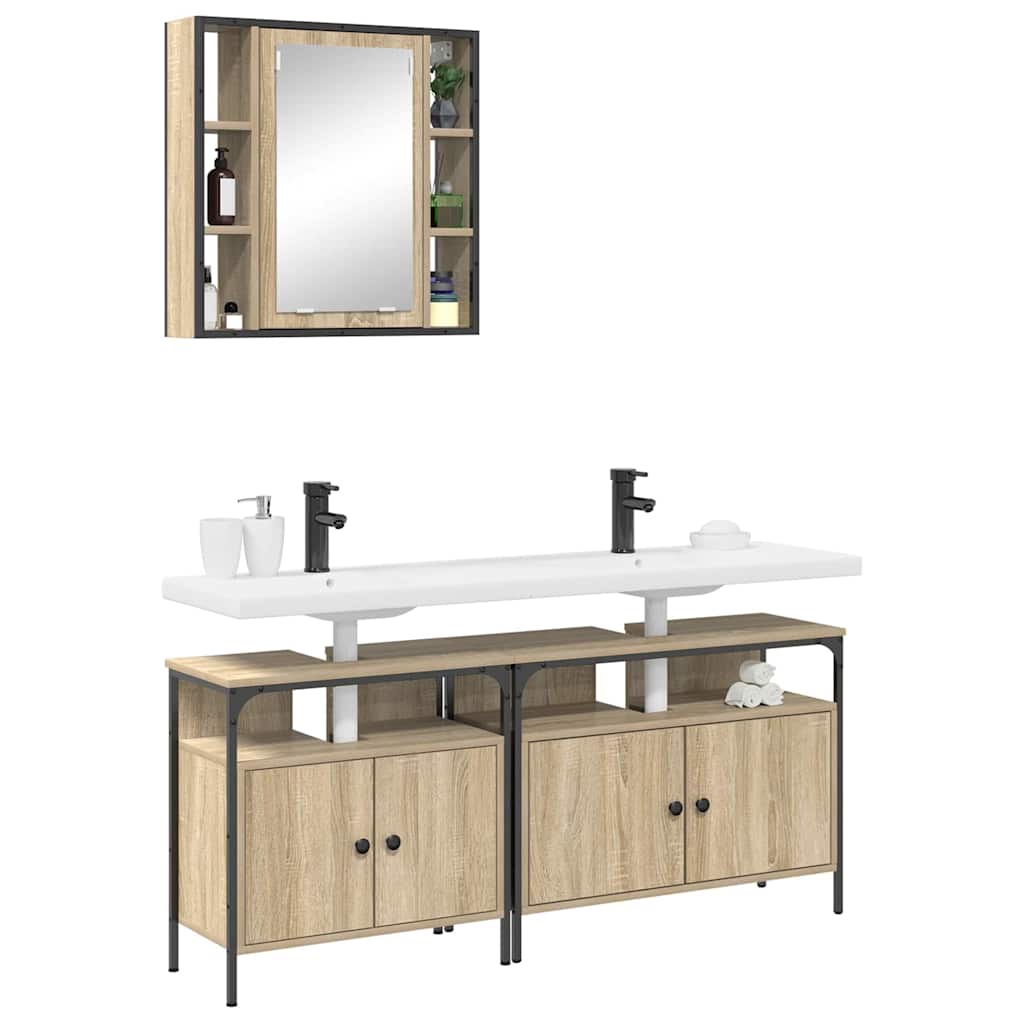 Bathroom Cabinet Set with Door 3 pcs Sonoma oak 80 x 30 x 60 cm