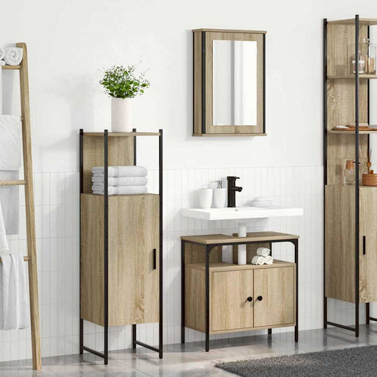 Bathroom Furniture Set with Door 3 pcs Brown 33 x 33 x 120.5 cm