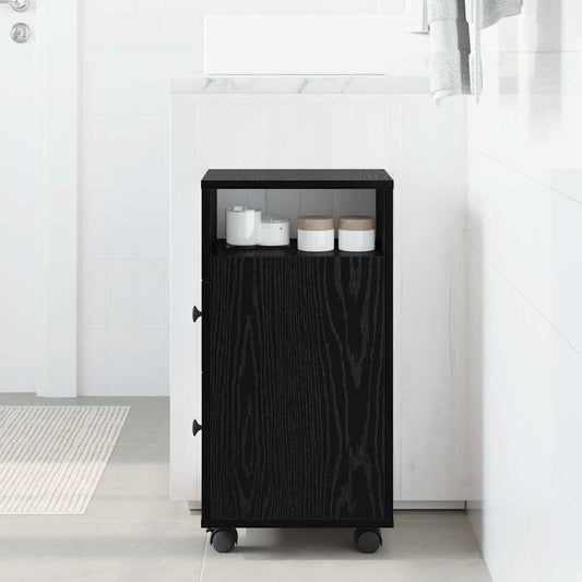 Bathroom Furniture Set with Wheel Black Oak 33 x 23 x 65 cm