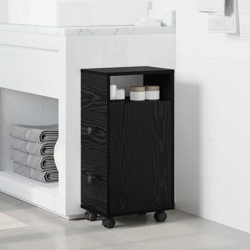 Bathroom Furniture Set with Wheel Black Oak 33 x 23 x 65 cm