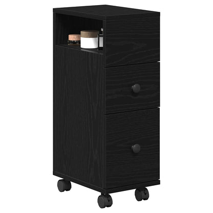 Bathroom Furniture Set with Wheel Black Oak 33 x 23 x 65 cm