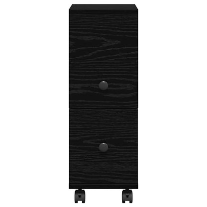 Bathroom Furniture Set with Wheel Black Oak 33 x 23 x 65 cm