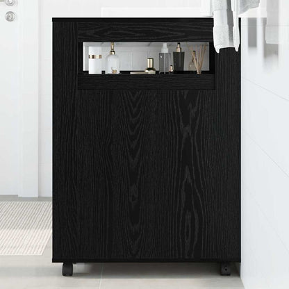 Bathroom Furniture Set with Wheel Black Oak 65 x 23 x 87 cm