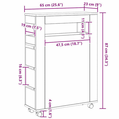 Bathroom Furniture Set with Wheel Black Oak 65 x 23 x 87 cm