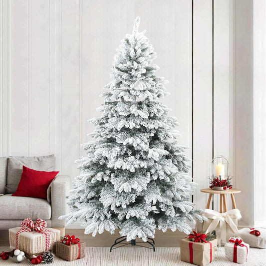 Modern Artificial Hinged Christmas Tree Snow Flocked White