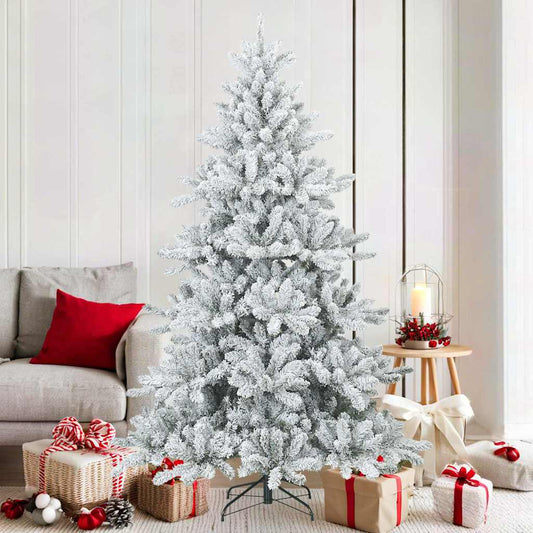 Modern Artificial Hinged Christmas Tree Snow Flocked White