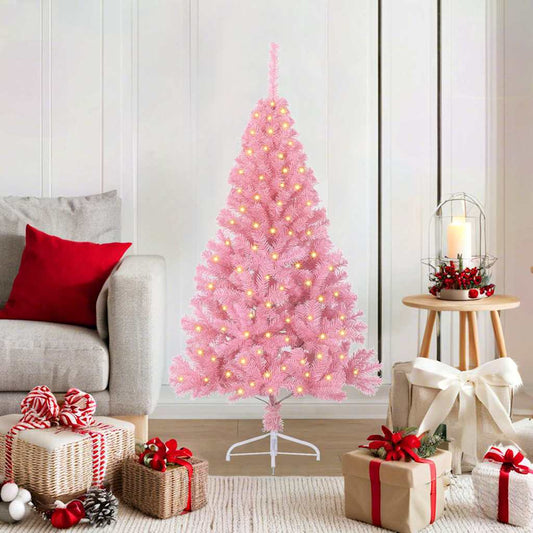 Artificial Pre-lit Christmas Tree with 150 LEDs Pink 120 cm PVC