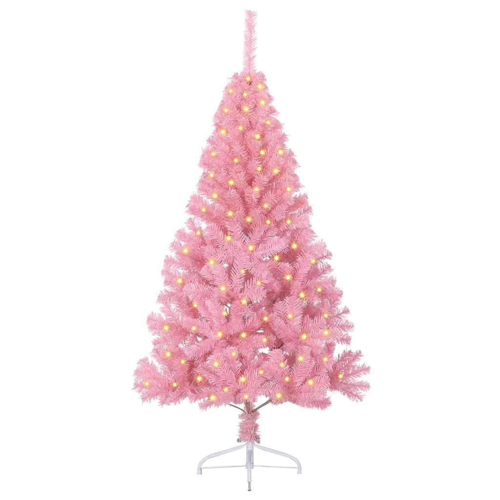 Artificial Pre-lit Christmas Tree with 150 LEDs Pink 120 cm PVC