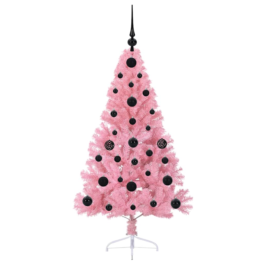 Artificial Pre-lit Christmas Tree with 150 LEDs Pink 120 cm PVC