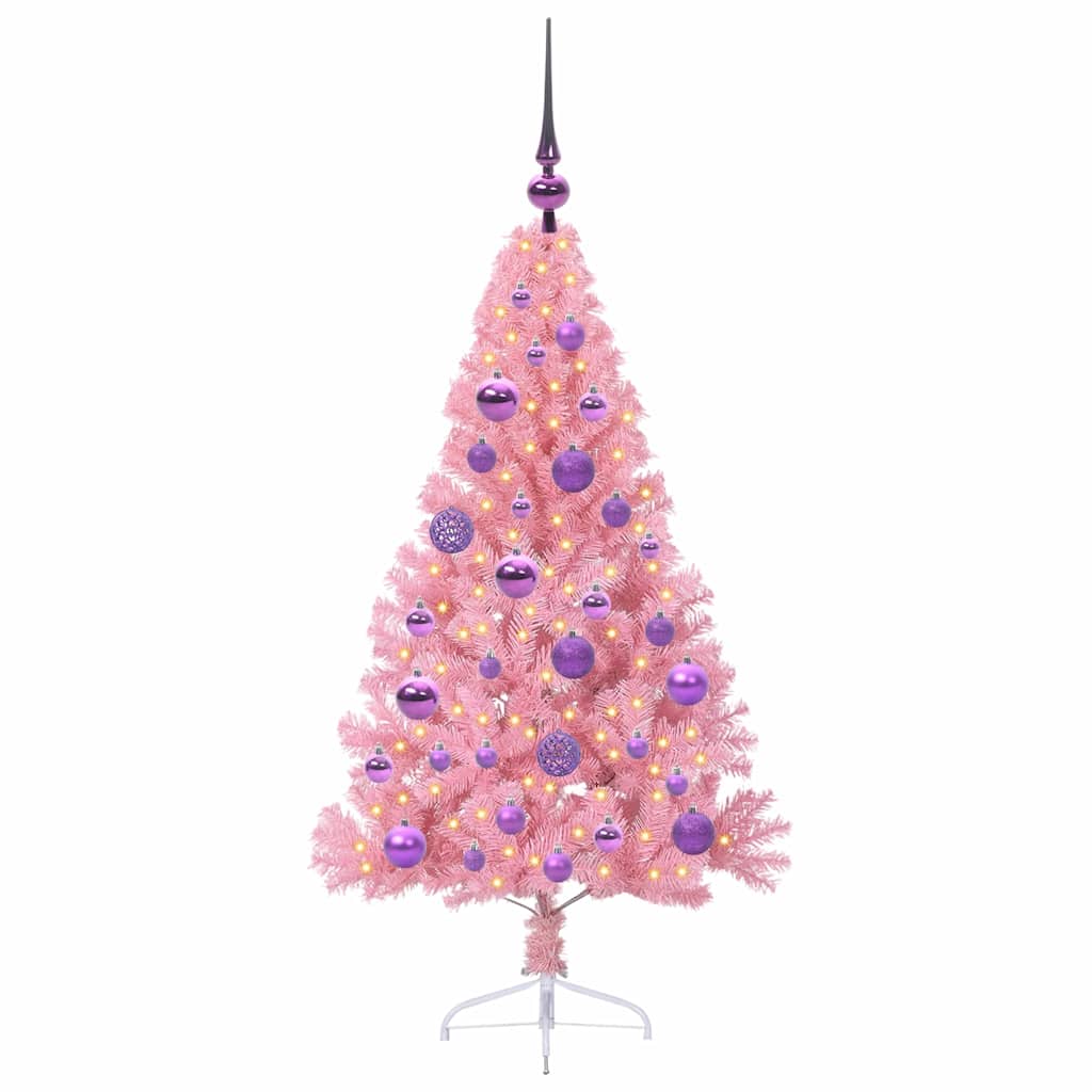 Artificial Pre-lit Christmas Tree with 150 LEDs Pink 120 cm PVC