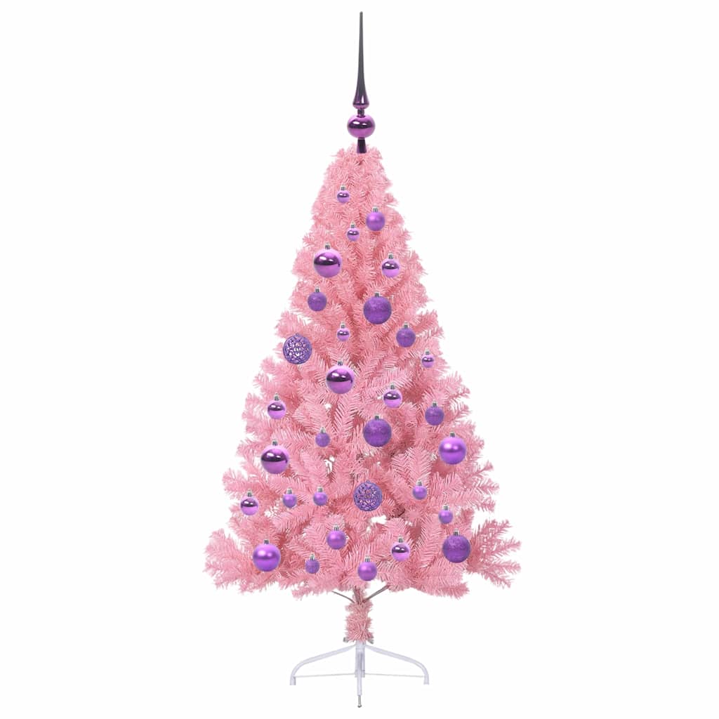 Artificial Pre-lit Christmas Tree with 150 LEDs Pink 120 cm PVC
