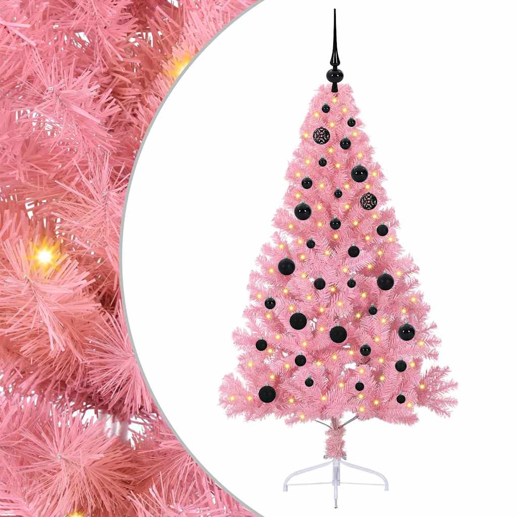 Artificial Pre-lit Christmas Tree with 150 LEDs Pink 150 cm PVC