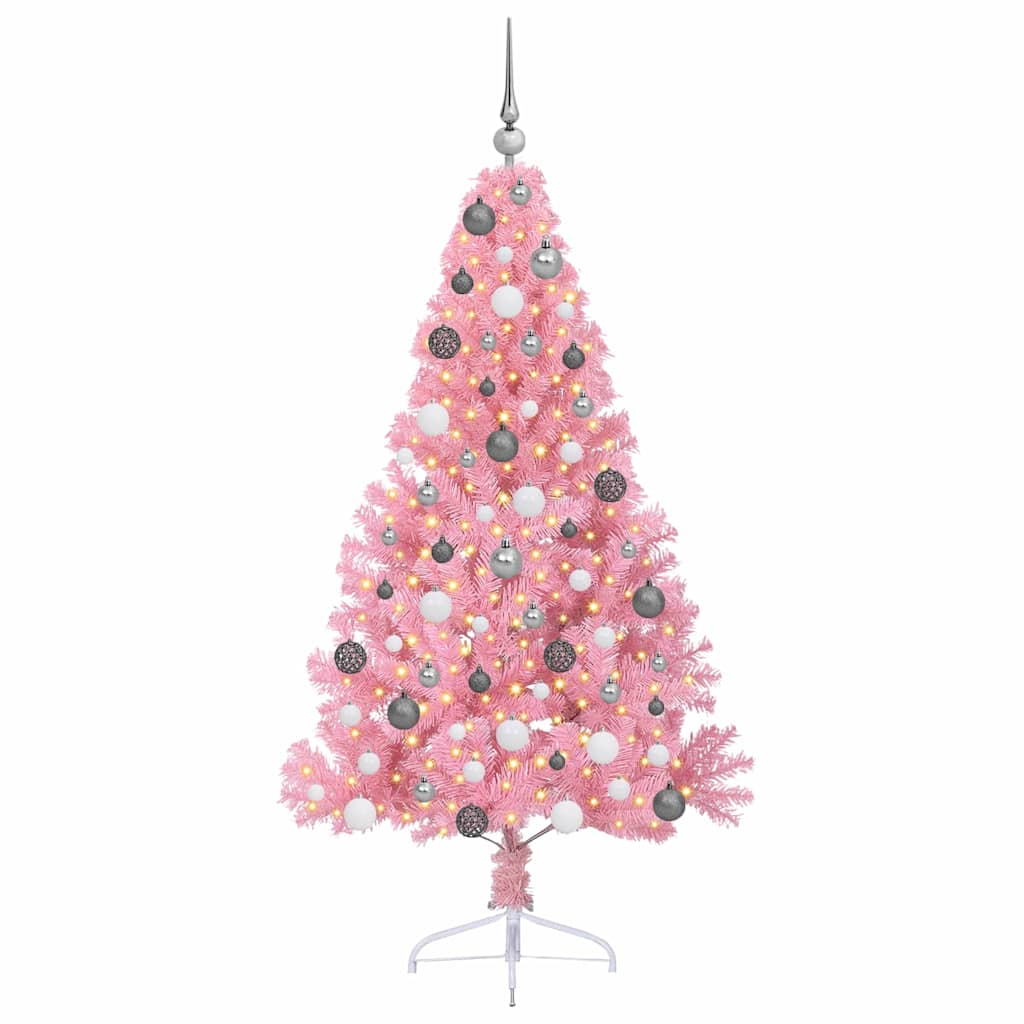 Artificial Pre-lit Christmas Tree with 300 LEDs Pink 180 cm PVC