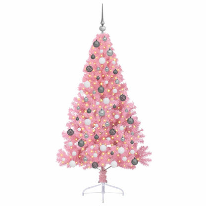 Artificial Pre-lit Christmas Tree with 300 LEDs Pink 180 cm PVC