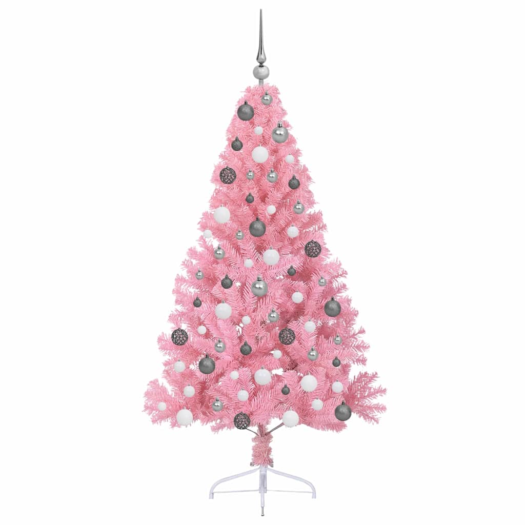 Artificial Pre-lit Christmas Tree with 300 LEDs Pink 180 cm PVC