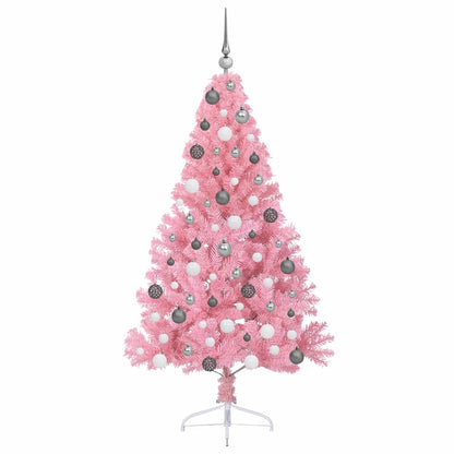 Artificial Pre-lit Christmas Tree with 300 LEDs Pink 180 cm PVC