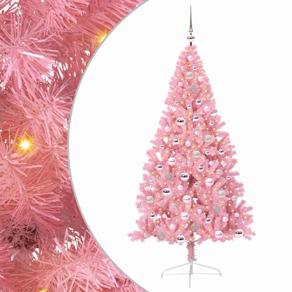 Artificial Pre-lit Christmas Tree with 300 LEDs Pink 180 cm PVC