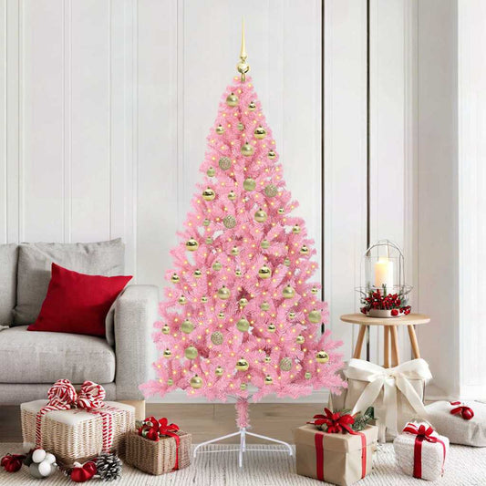 Artificial Pre-lit Christmas Tree with 300 LEDs Pink 180 cm PVC