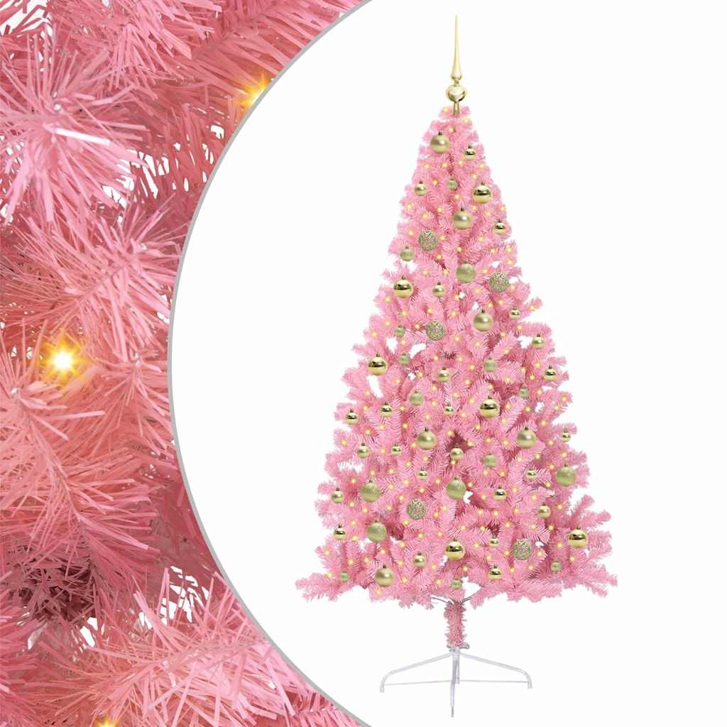 Artificial Pre-lit Christmas Tree with 300 LEDs Pink 180 cm PVC