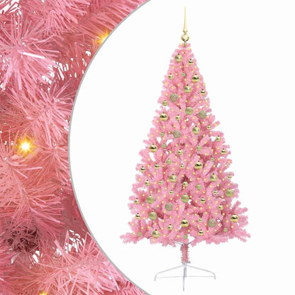 Artificial Pre-lit Christmas Tree with 300 LEDs Pink 180 cm PVC