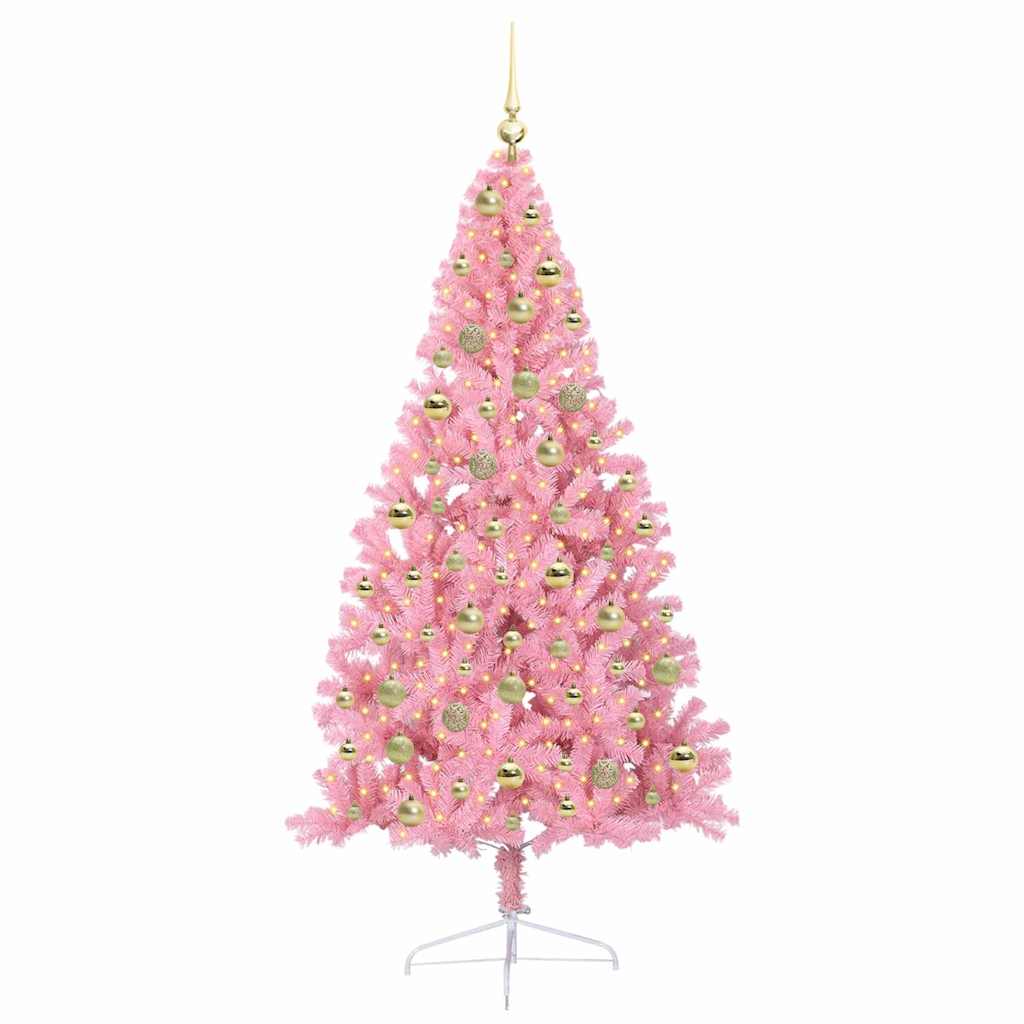 Artificial Pre-lit Christmas Tree with 300 LEDs Pink 180 cm PVC