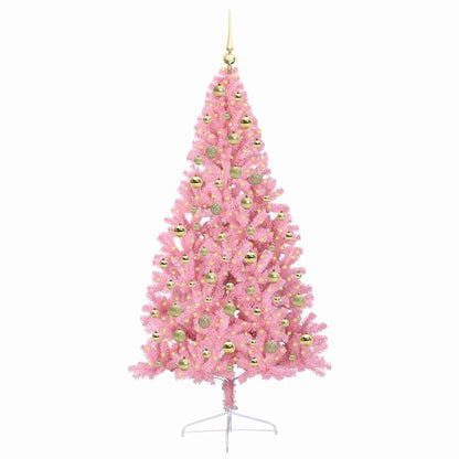 Artificial Pre-lit Christmas Tree with 300 LEDs Pink 180 cm PVC