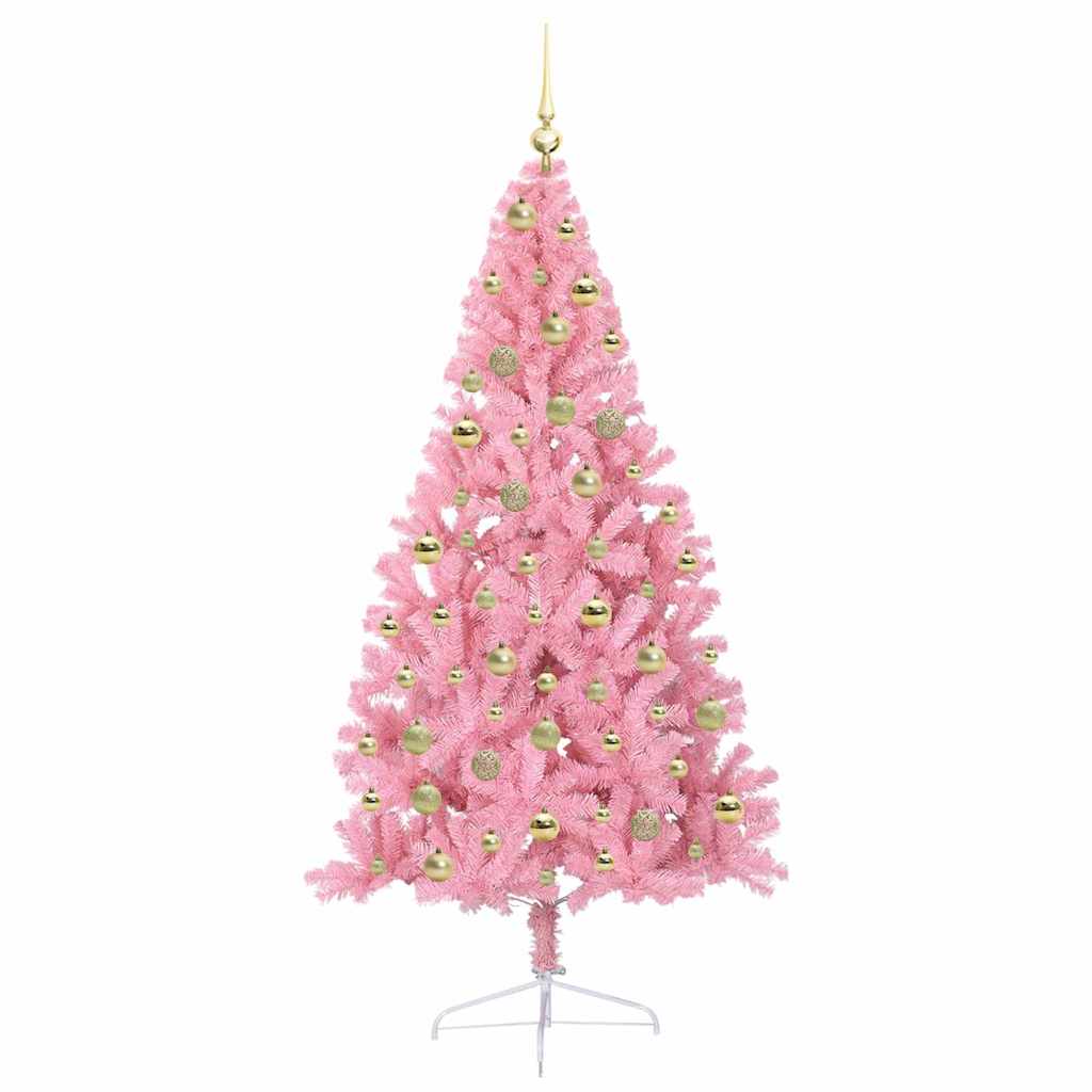 Artificial Pre-lit Christmas Tree with 300 LEDs Pink 180 cm PVC