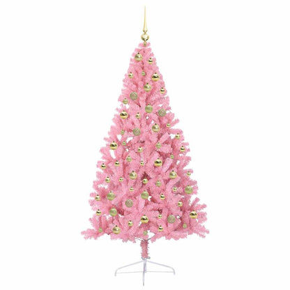 Artificial Pre-lit Christmas Tree with 300 LEDs Pink 180 cm PVC