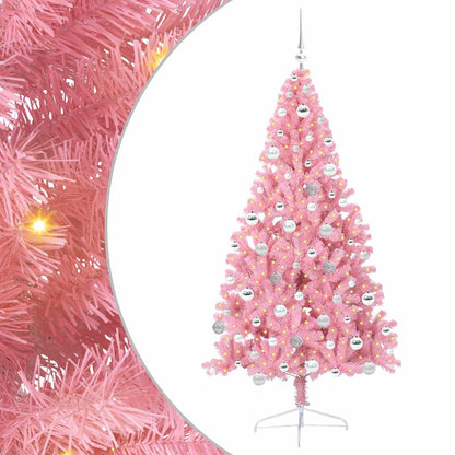 Artificial Pre-lit Christmas Tree with 300 LEDs Pink 180 cm PVC