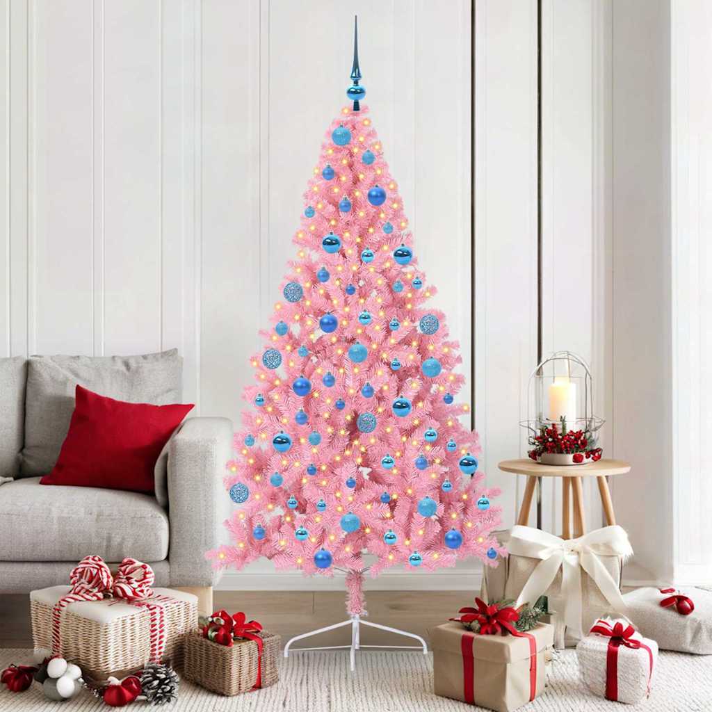 Artificial Pre-lit Christmas Tree with 300 LEDs Pink 180 cm PVC