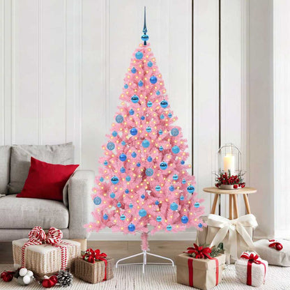 Artificial Pre-lit Christmas Tree with 300 LEDs Pink 180 cm PVC