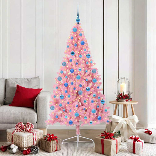 Artificial Pre-lit Christmas Tree with 300 LEDs Pink 180 cm PVC