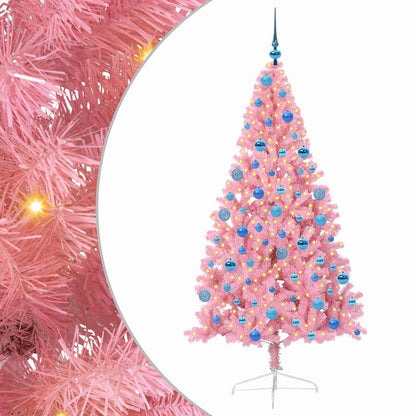 Artificial Pre-lit Christmas Tree with 300 LEDs Pink 180 cm PVC