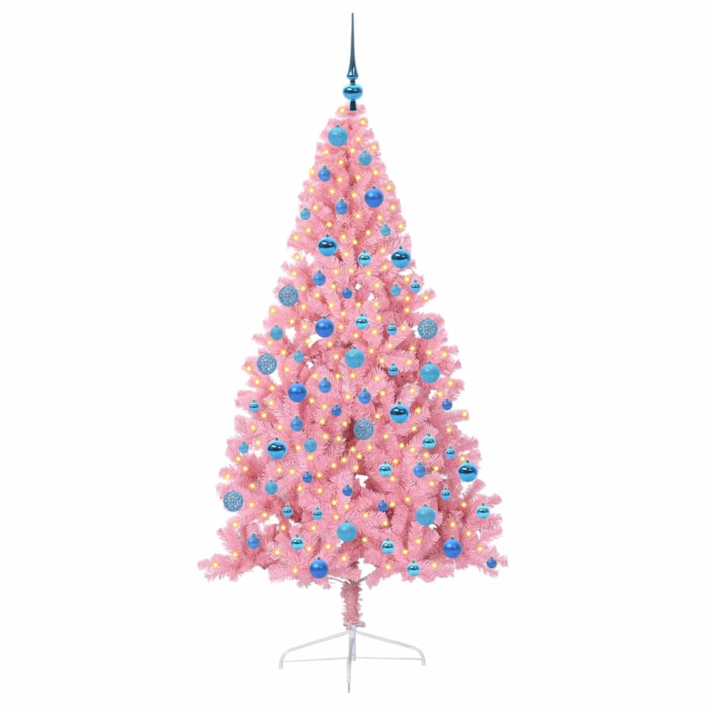 Artificial Pre-lit Christmas Tree with 300 LEDs Pink 180 cm PVC