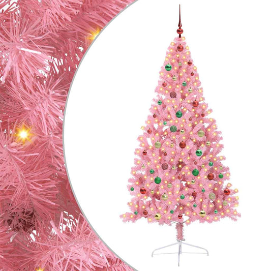 Artificial Pre-lit Christmas Tree with 300 LEDs Pink 180 cm PVC