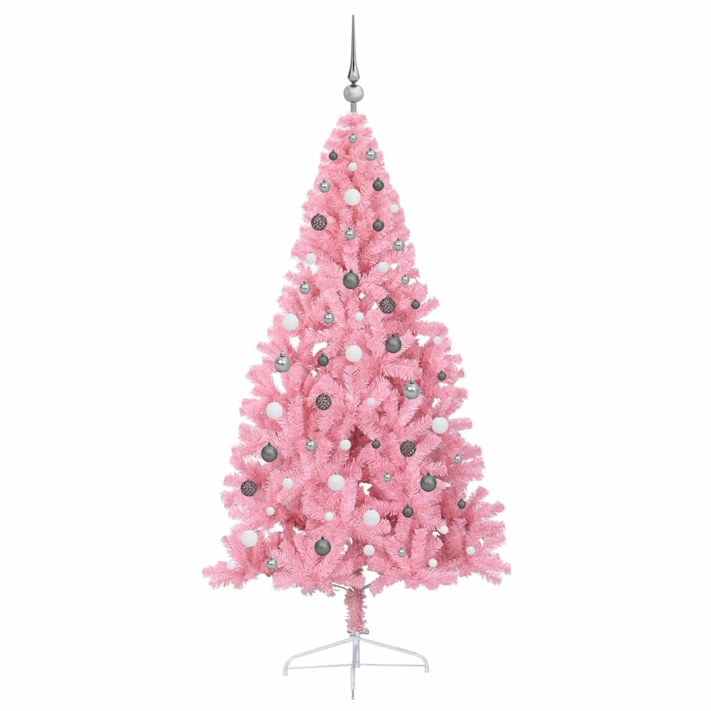 Artificial Pre-lit Christmas Tree with 300 LEDs Pink 210 cm PVC