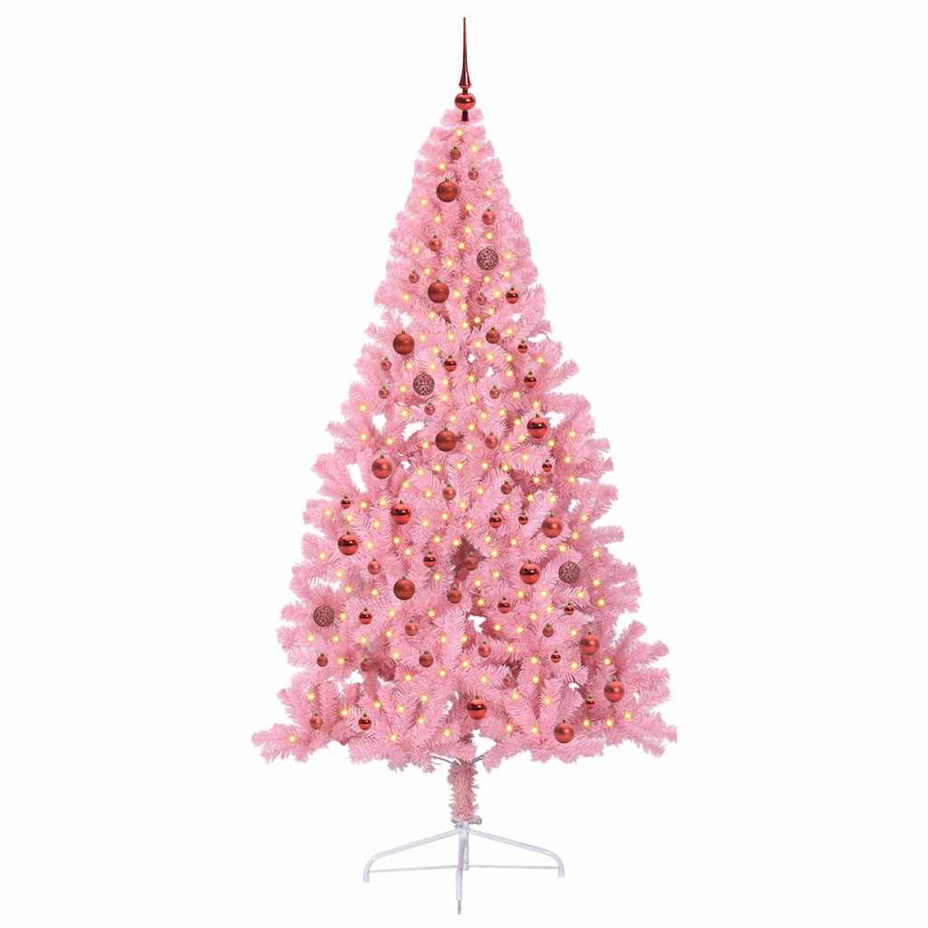 Artificial Pre-lit Christmas Tree with 300 LEDs Pink 210 cm PVC